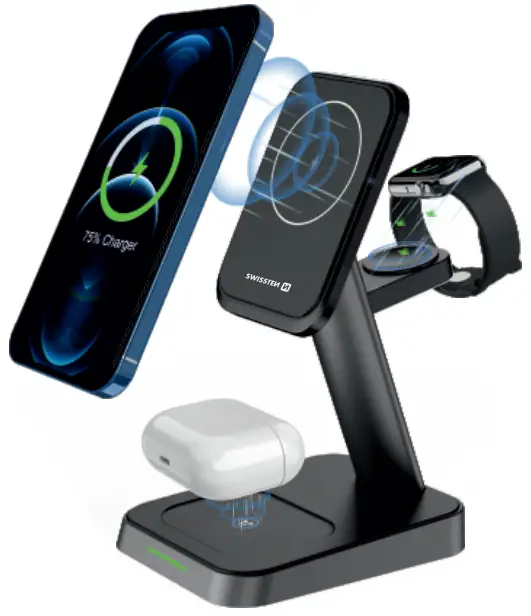 SWISSTEN 22055508 MagStick 3 in 1 Compastible Magnetic Wireless Charger 22.5 Watts Power