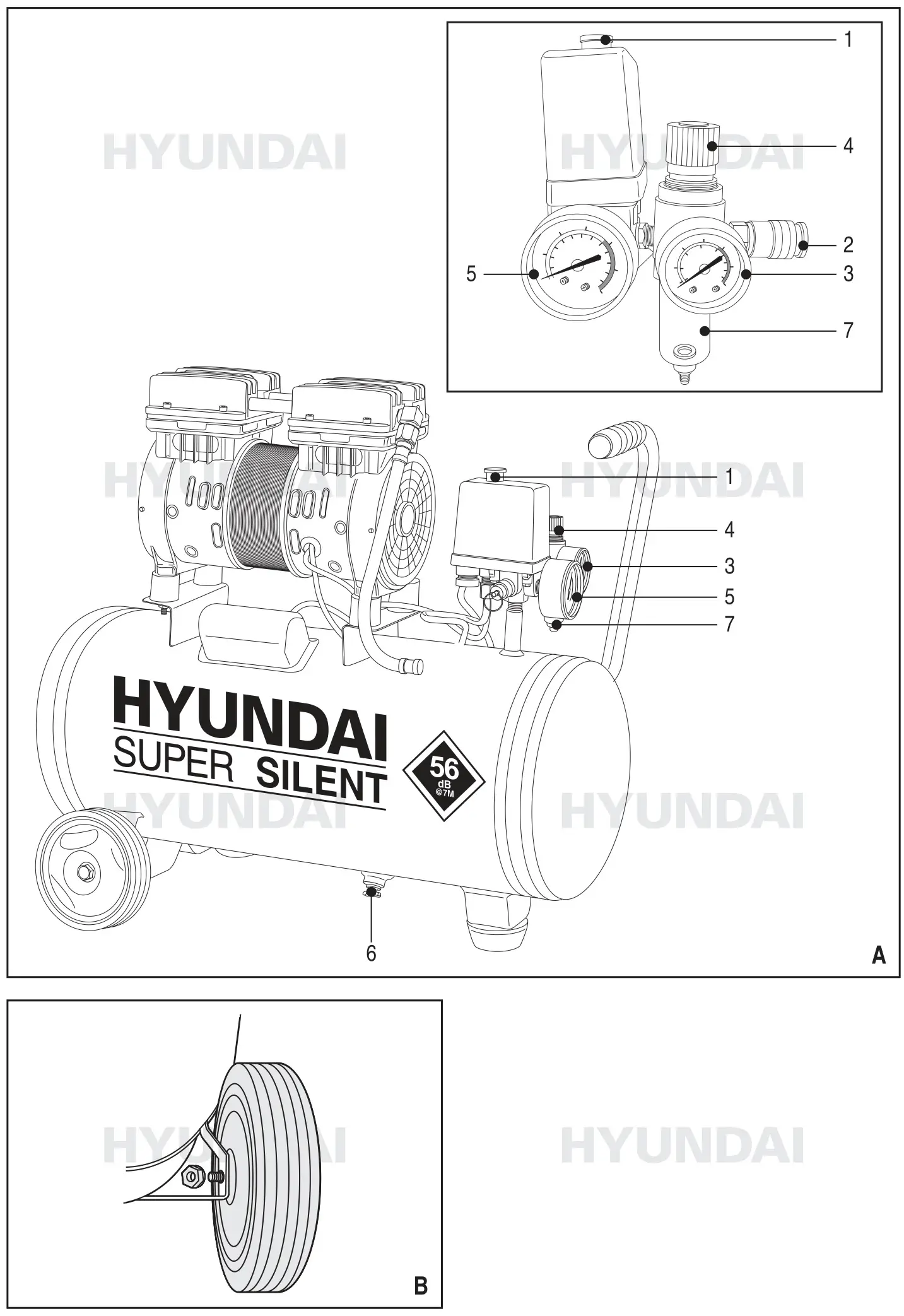 HYUNDAI 55754 Power Super Silent 30L Compressor - Figure A.B