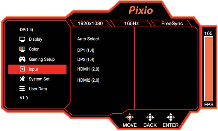 Pixio PX248PS Gaming Monitor - Input