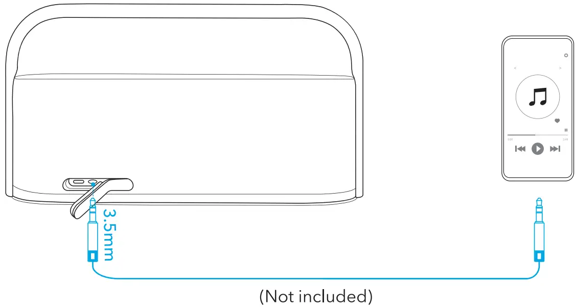 Insert a 3.5mm AUX cable (not included) to play audio on an external device.