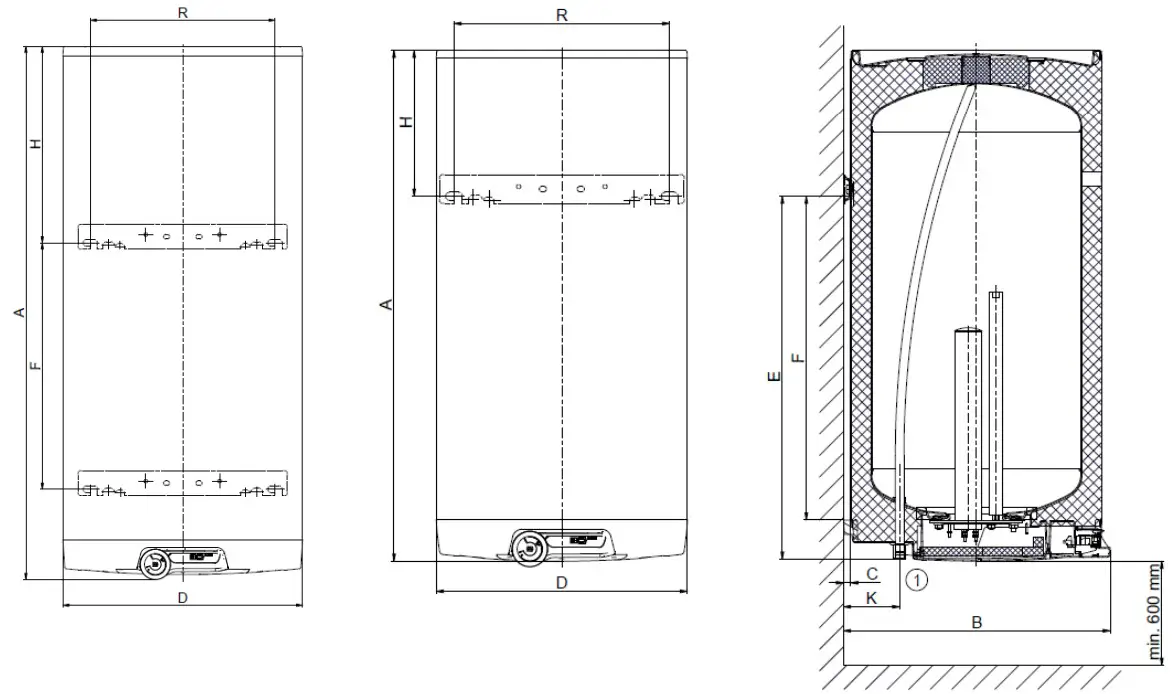 DRAZICE OKCE E 50 Tank Type Water Heater for Vertical Mounting - HEATER DIMENSIONS 2