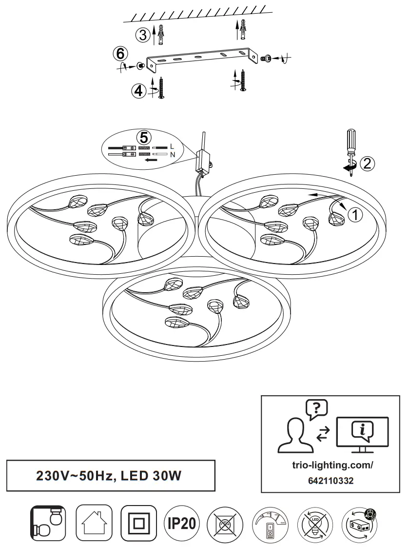 Trio 642110332 Groovy LED Ceiling Light -