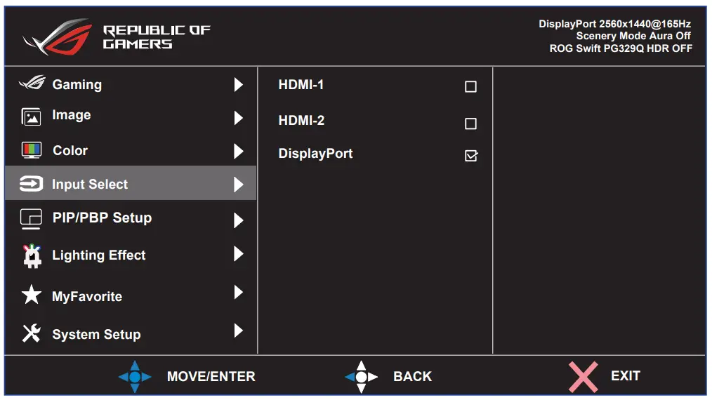 ASUS XG43UQ ROG Strix 43 Inch 4K HDR DSC Gaming Monitor - Input Select Function