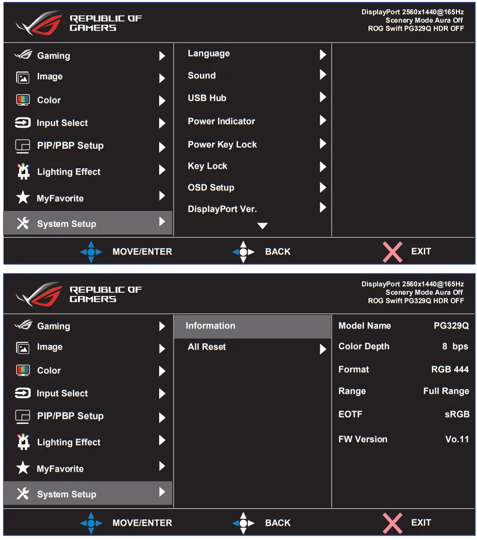 ASUS XG43UQ ROG Strix 43 Inch 4K HDR DSC Gaming Monitor - System Setup Function