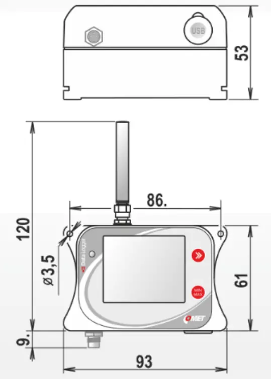 COMET U8410M-G Series Dataloggers with Radio Modem - Dimensions 1
