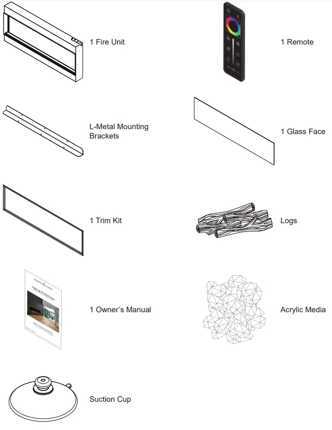MODERN FLAMES LPS-4414 Landscape Pro Slim Series 44 Inch Built In Linear Electric Fireplace - BOX CONTENT