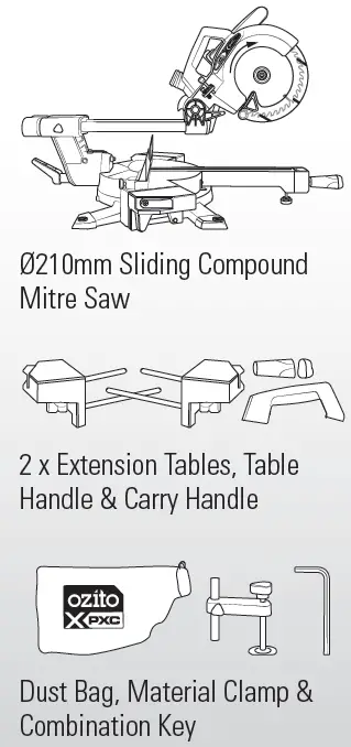 Ozito PXSMSS-036 Cordless Sliding Mitre Saw 1
