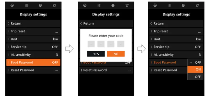 BAFANG DP C010.CB Display LCD - Boot Password