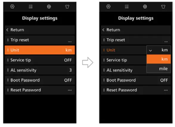 BAFANG DP C010.CB Display LCD - Display setting