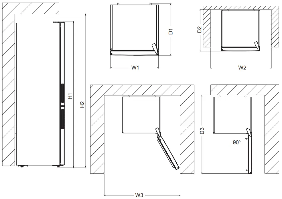 FINLUX FR FB379 FM0W FR FB379 FM0B Fridge Freezer - Dimensions