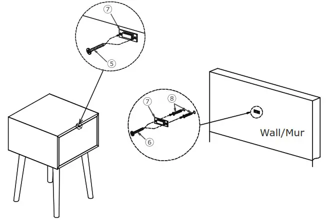 HONEY JOY TOPB004922 2 Drawers White Wooden Nightstand Accent End Side Table - HARDWARE LIST 4