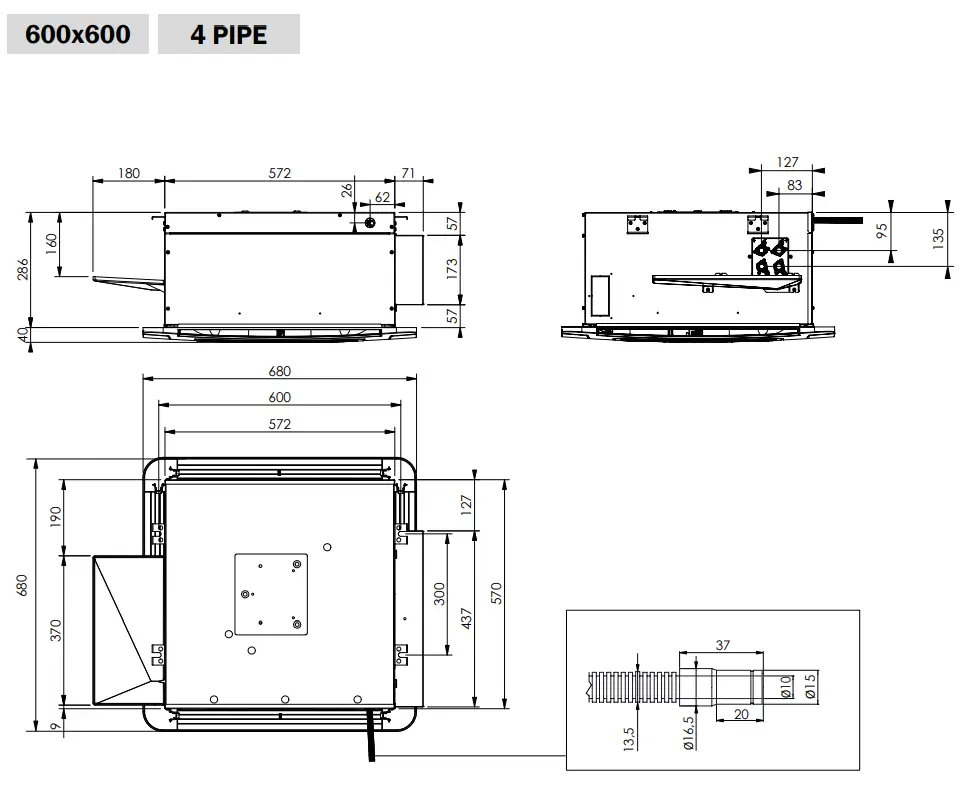 EDEN Soft 600x600 90 Cassette Fan Coil Unit - 4 PIPE