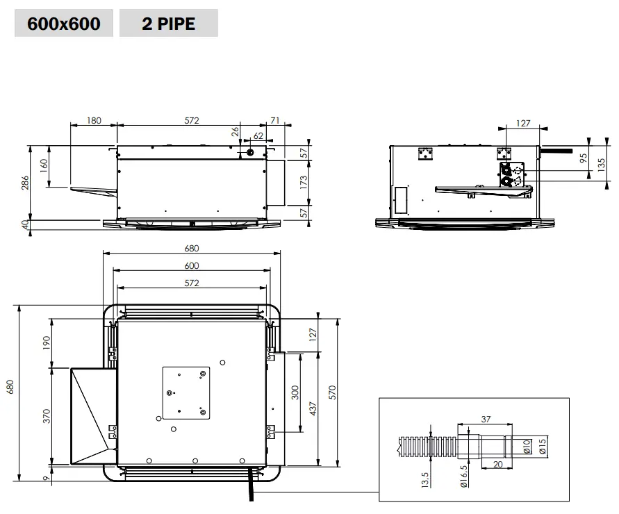 EDEN Soft 600x600 90 Cassette Fan Coil Unit - PIPE