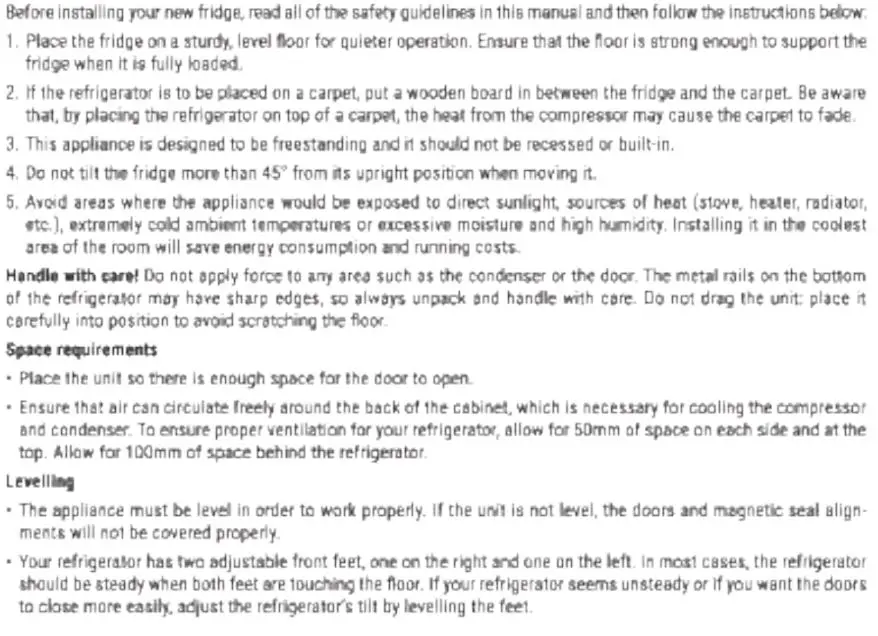 IKOHS 107L Silver Create Retro Fridge User Manual - Fridge Installation