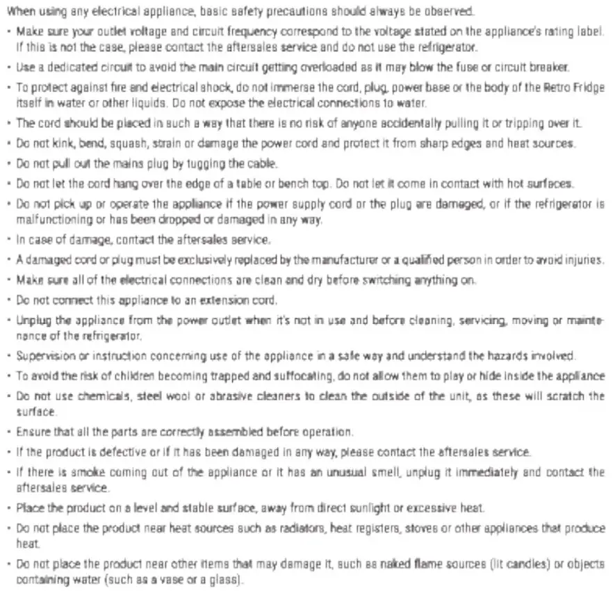 IKOHS 107L Silver Create Retro Fridge User Manual - Safety instructions