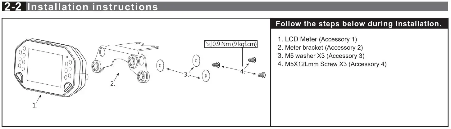 KOSO RX-4 Multifunction TFT Meter - 2-2 Installation instructions