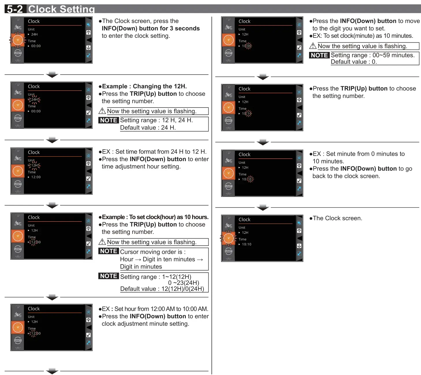KOSO RX-4 Multifunction TFT Meter - 5-2 Clock Setting