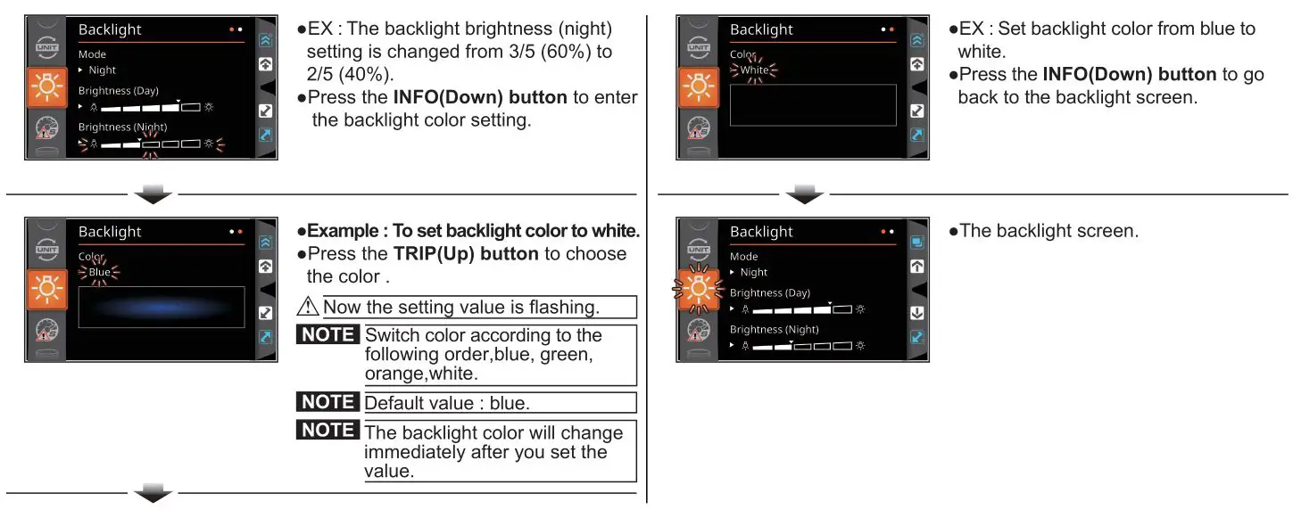 KOSO RX-4 Multifunction TFT Meter - 5-4 Backlight(Mode Brightness Color) Setting 2