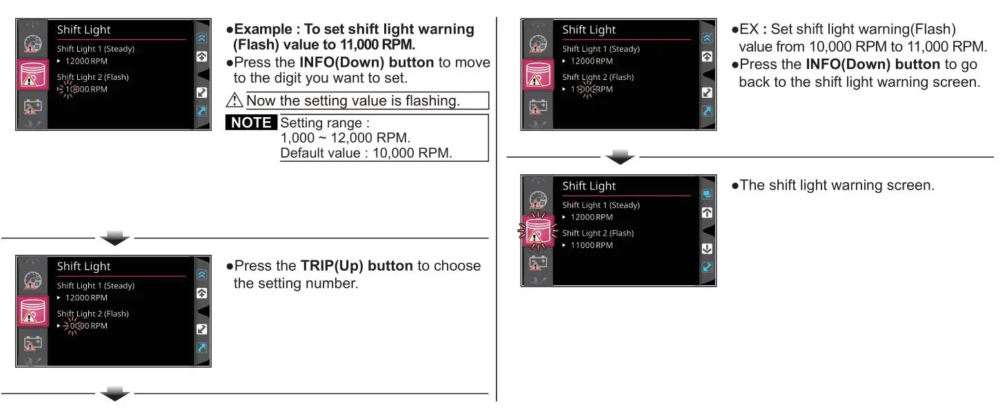 KOSO RX-4 Multifunction TFT Meter - 5-6 Shift light warning Setting 2
