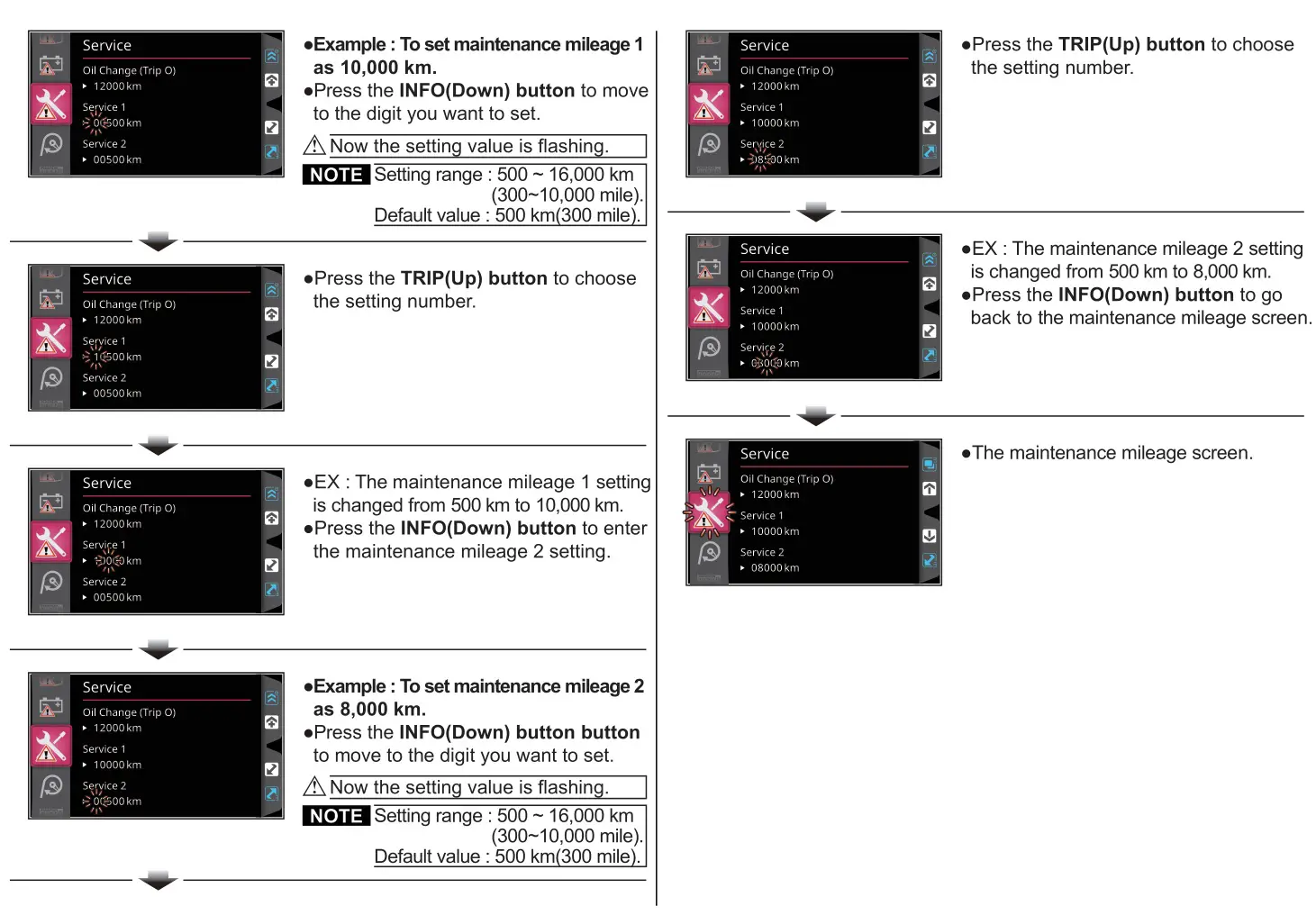 KOSO RX-4 Multifunction TFT Meter - 5-8 Maintenance mileage Setting 2
