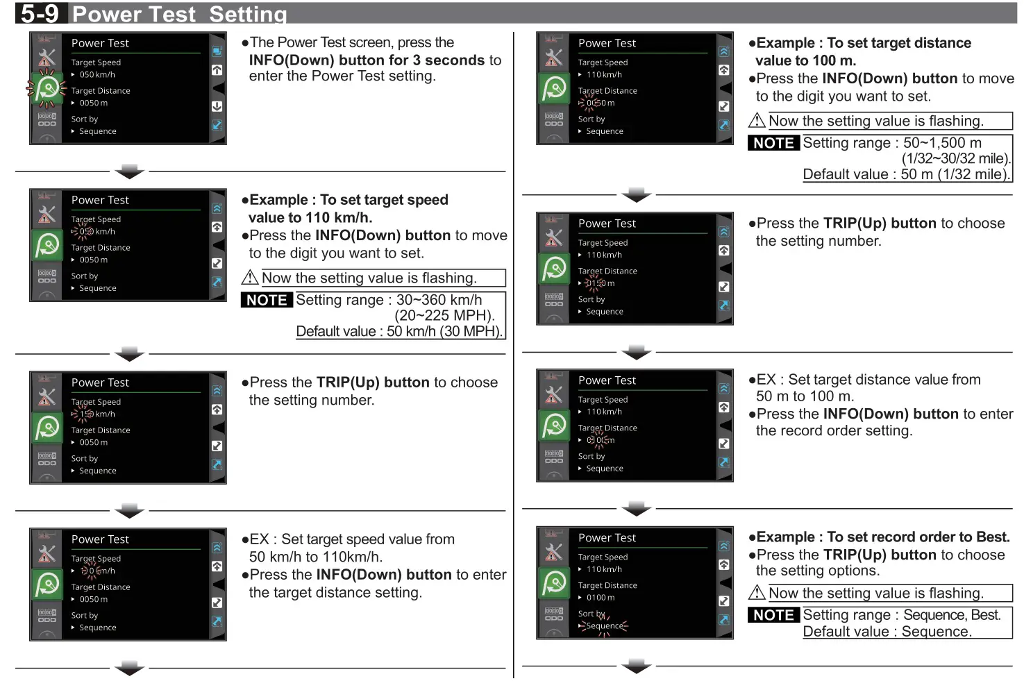 KOSO RX-4 Multifunction TFT Meter - 5-9 Power Test Setting