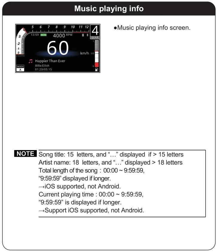 KOSO RX-4 Multifunction TFT Meter - Music playing info