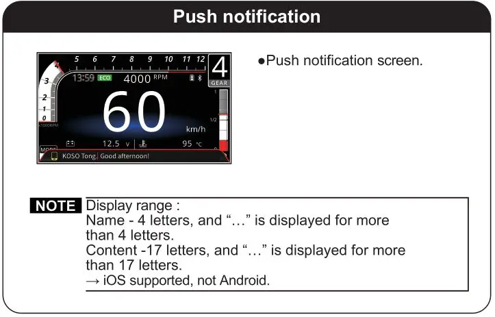 KOSO RX-4 Multifunction TFT Meter - Push notification
