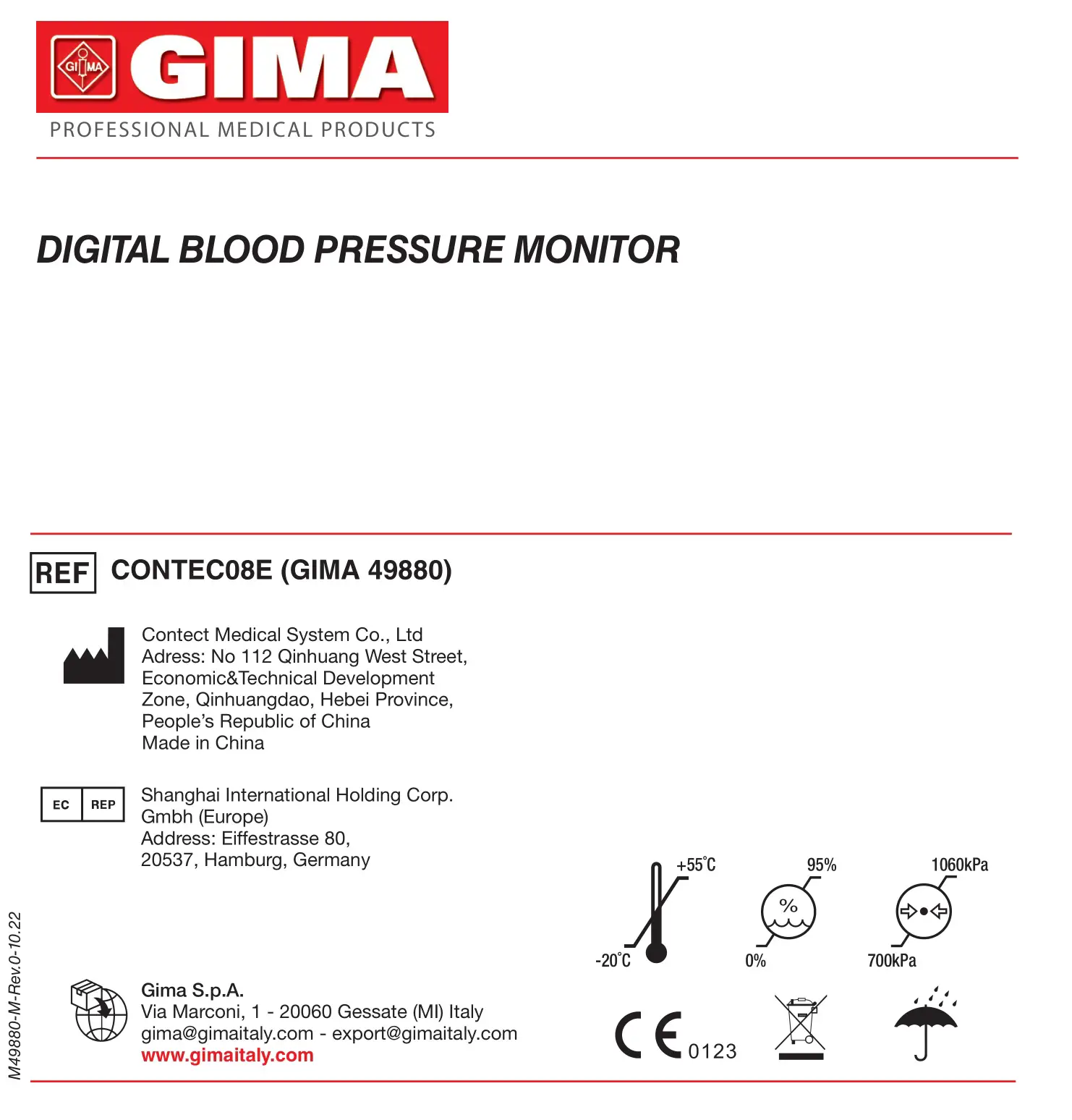 GIMA 49880 Digital Blood Pressure Monitor Instruction Manual