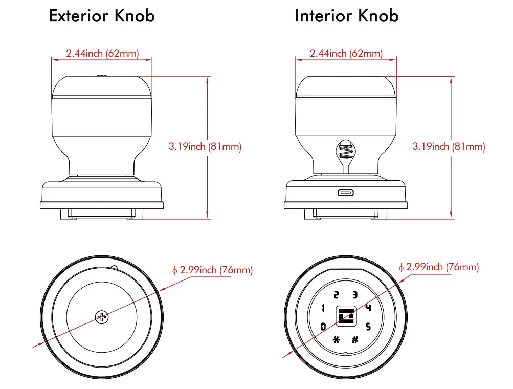 Geek Tale K02 Smart Door Lock - DIMENSIONS