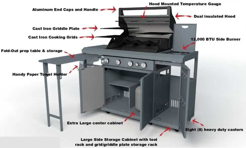 BRANDMAN Rustler2 4B Multi Burner Gas Grill Center and Kitchen - Brand