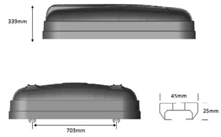 23ZERO Yowie Hardshell Roof Top Tent - Mounting rail dimensions 2