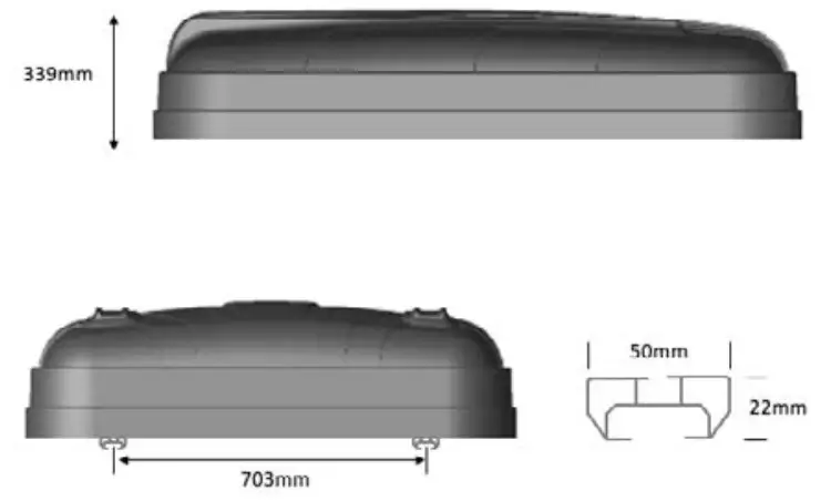 23ZERO Yowie Hardshell Roof Top Tent - Mounting rail dimensions 4