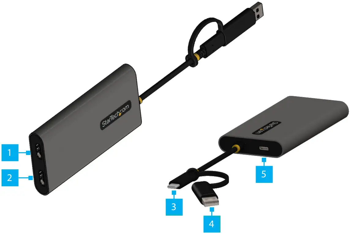 StarTech 109B USBC HDMI USB C or USB A to Dual HDMI 4K 60Hz Adapter - Power Delivery