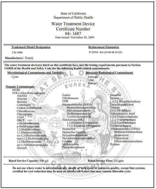 PENTAIR US-1000 MTBE Filtration System Instruction Manual - If flow through empty system is adequate
