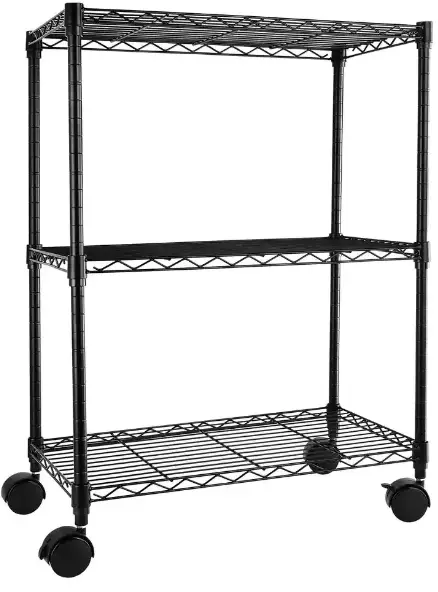 Tidoin DHS-YDW1-264 Black Steel Heavy Duty 3-Shelf Shelving with Wheels
