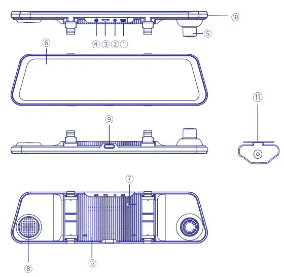 AZDOME PG17 Mirror Dash Cam User Manual - PRODUCT DIAGRAM