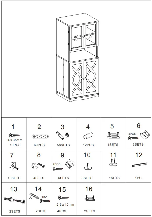 ModernLuxe L-WF299283AAK Tall Storage Cabinet with Glass Doors