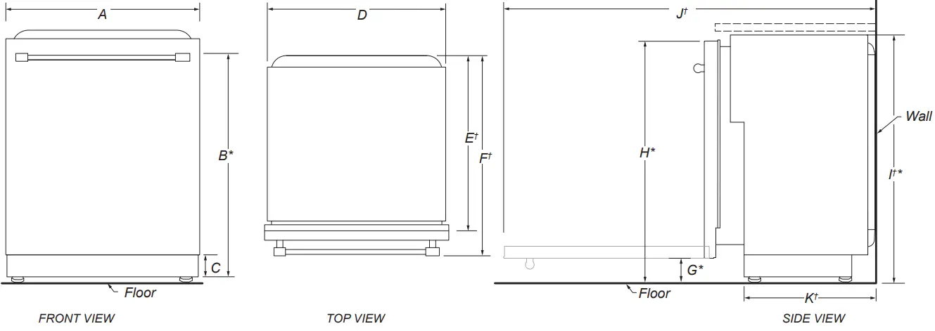 Whirlpool WDT740SAL Built In Dishwasher - PRODUCT DIMENSIONS
