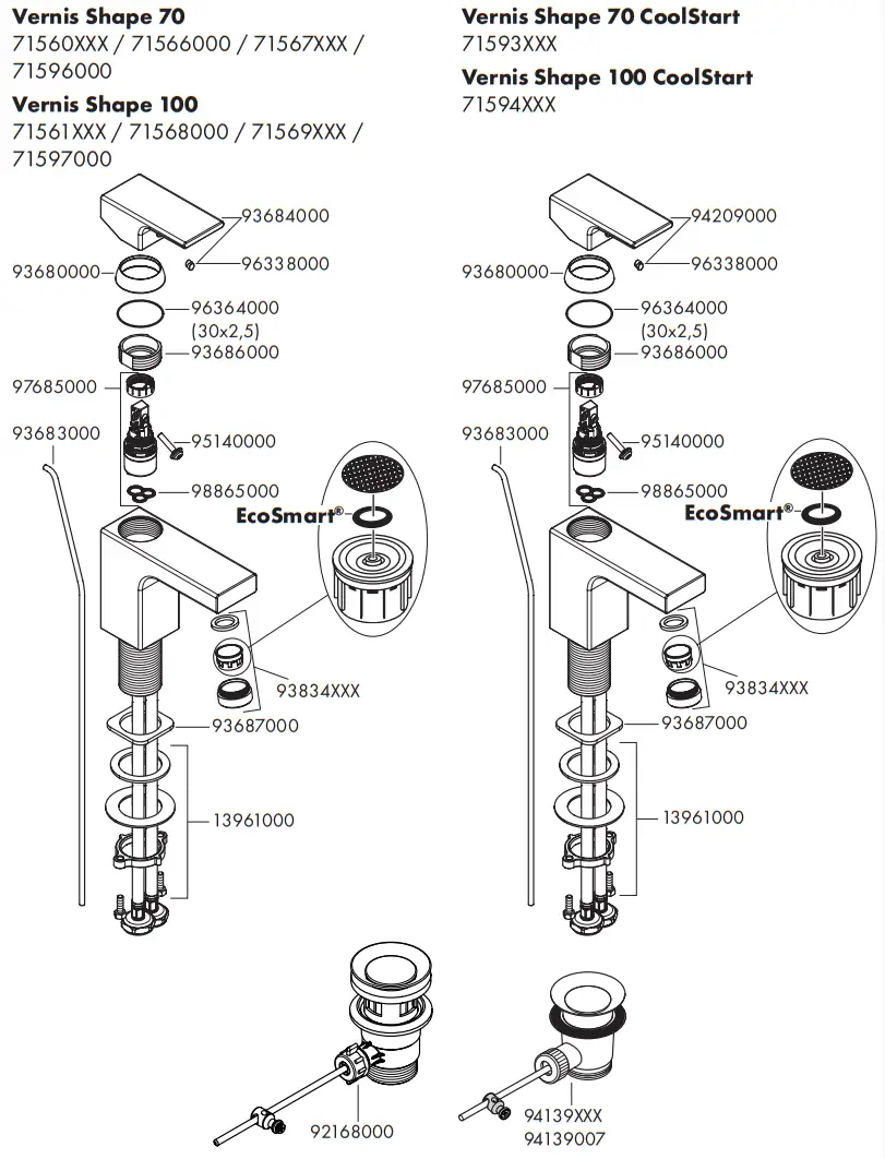 hansgrohe 71560XXX Vernis Shape 70 Single Lever Basin Mixer - Symbols 3
