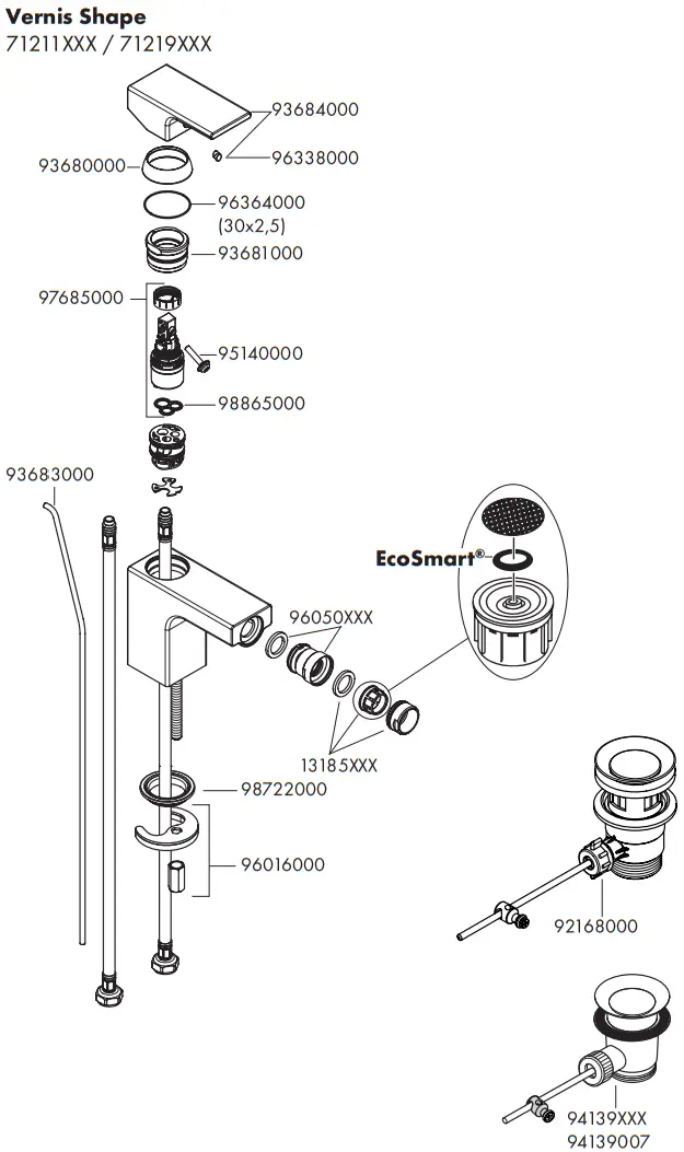 hansgrohe 71560XXX Vernis Shape 70 Single Lever Basin Mixer - Symbols 3