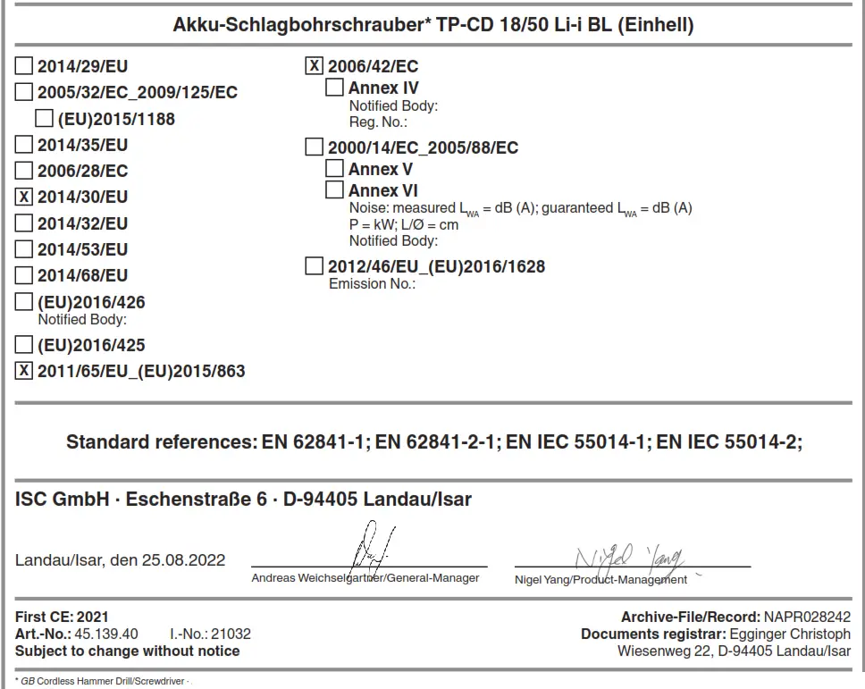 Einhell TP-CD 18 18v Cordless Combi Drill Combi Drills - fig 2
