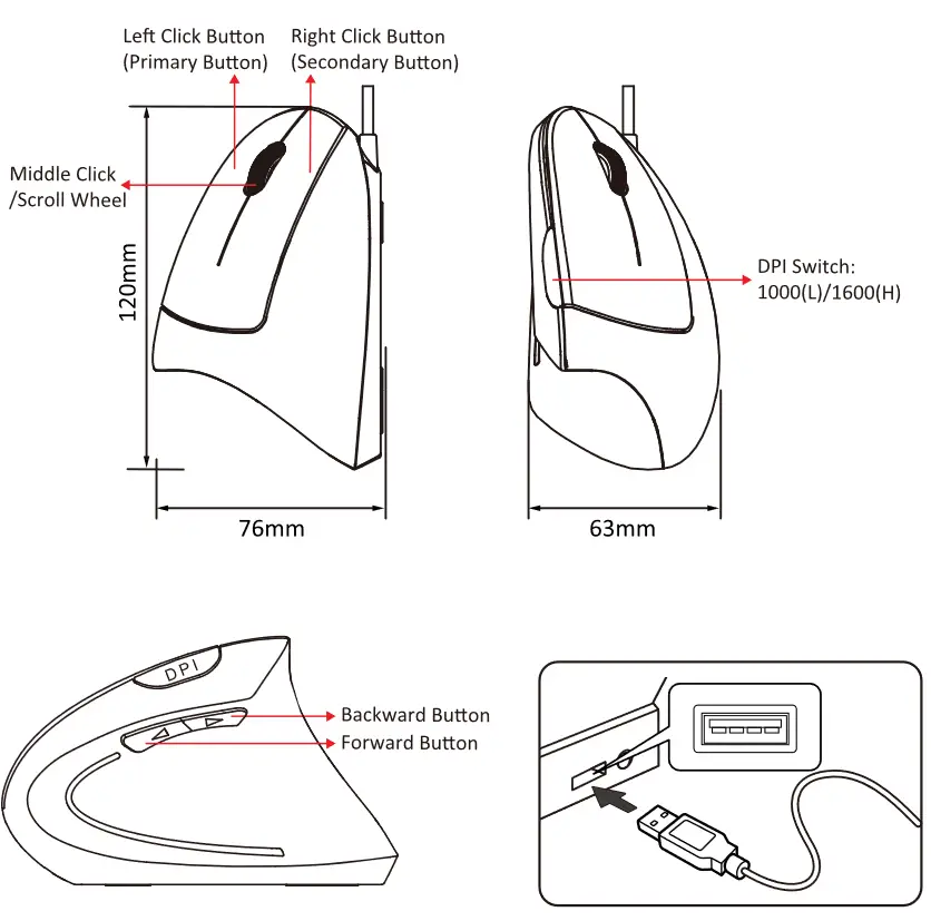 perixx PERIMICE-513N Wired Ergonomic Vertical Mouse - Figer 2