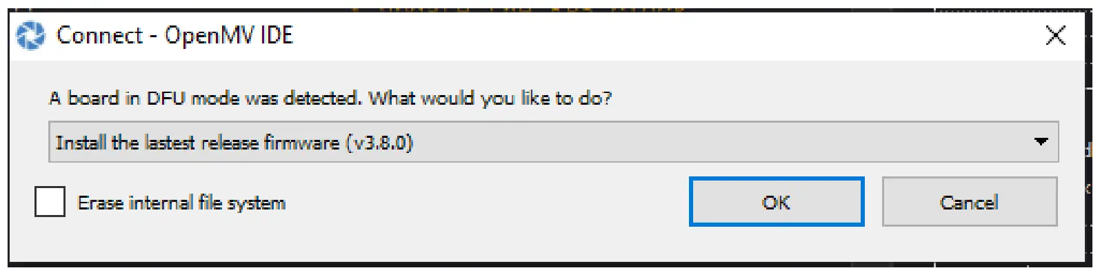 OpenMV connect window