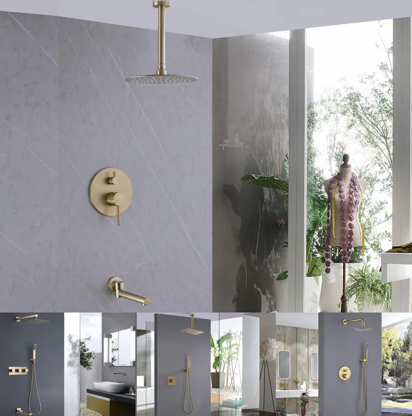 RBROHANT JK0053 Brushed Gold Brass Shower System