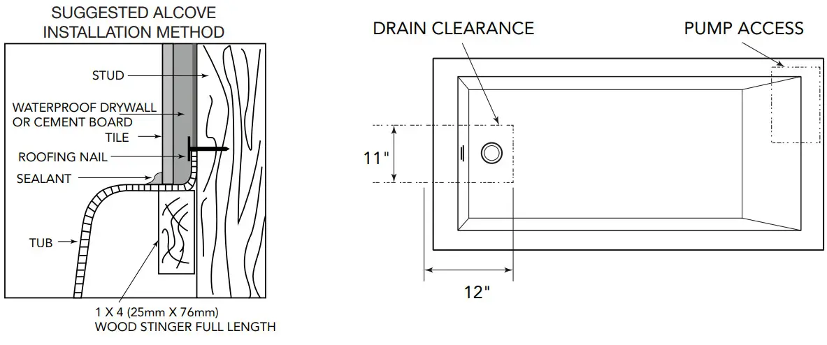 PROFLO Pfw6636arsk 66 X 36 Alcove 8 Jet Whirlpool Bath Tub - fLANGE INSTALLATION