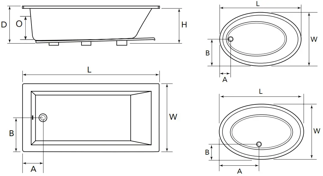 PROFLO Pfw6636arsk 66 X 36 Alcove 8 Jet Whirlpool Bath Tub - measurements