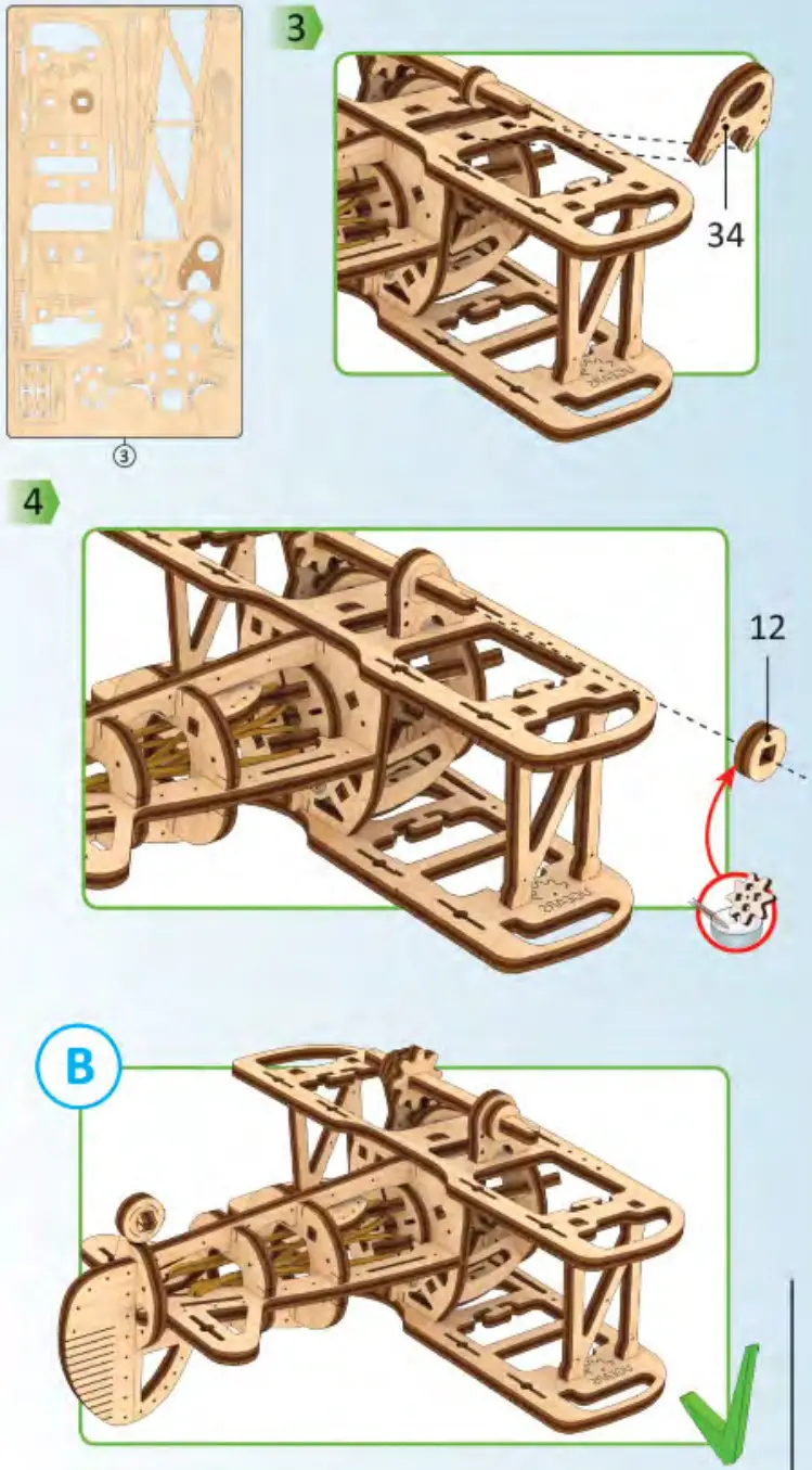 UGEARS Mini biplane Mechanical Model Kit - Figure 16