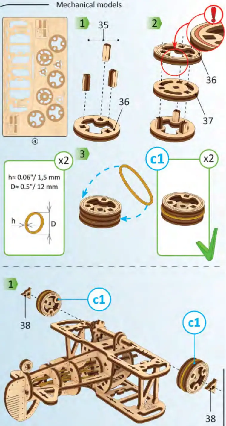 UGEARS Mini biplane Mechanical Model Kit - Figure 17