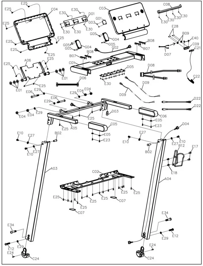 SUNNY SF-T722022 Interactive Slim Auto Incline Treadmill with Bluetooth - EXPLODED DIAGRAM 1