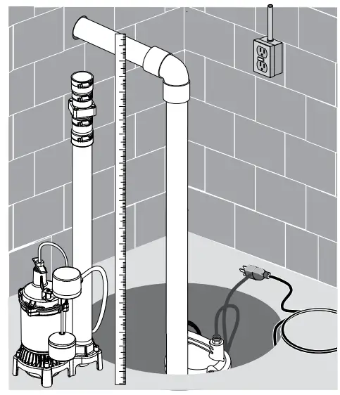 Flotec PZS50RP 1 2 HP Easy Sump Pre Plumbed Sump Pump - base to top of check